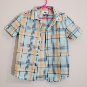Old Navy Blue & Orange Plaid Shirt (XS 5)